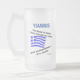Grekisk flagga Hellas blod och Ouzo Frostat Ölglas