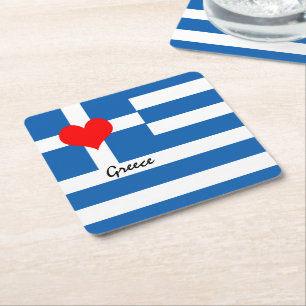 Grekisk flagga & hjärta - Grekland reser/sportfant Underlägg Papper Kvadrat