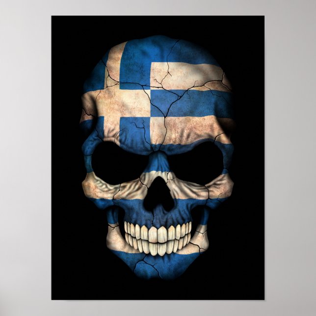 Grekisk Flagga Skull på svart Poster (Framsidan)