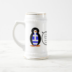 Grekisk flagga talande Ms. Penguin ölmugg Sejdel