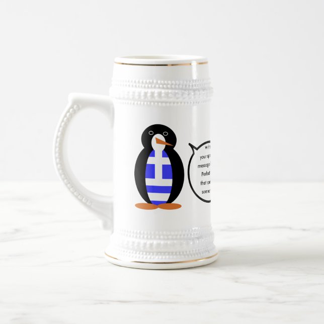 Grekisk flagga talande Ms. Penguin ölmugg  Sejdel (Vänster)