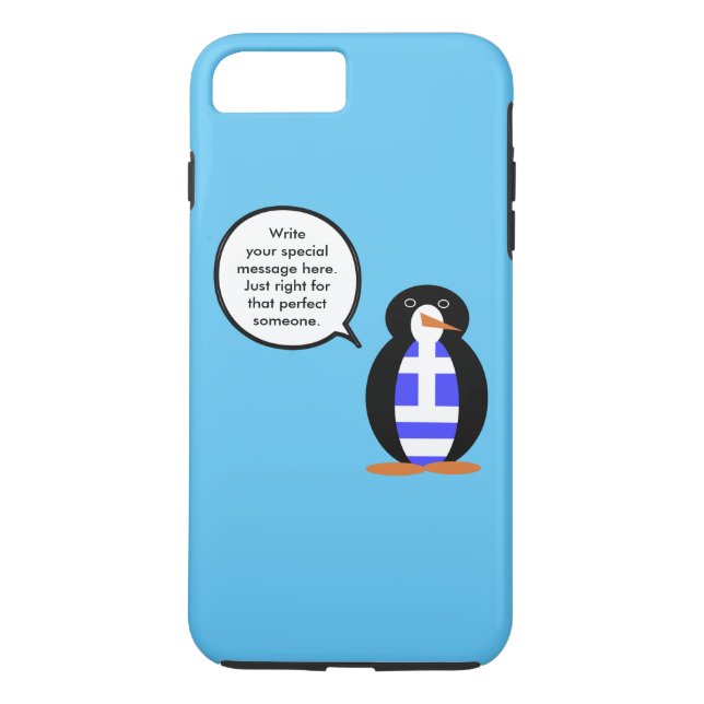 Grekisk flagga talande Ms Penguin Personlig Case-Mate iPhone Skal (Baksida)