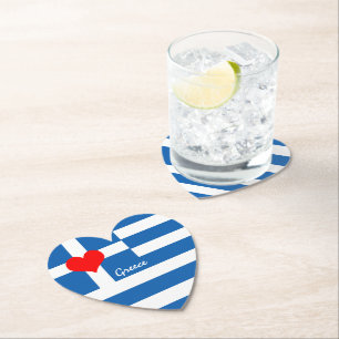 Grekisk Flagga Underlägg, rött hjärta, Bröllop / G Underlägg Papper