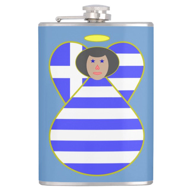 Grekisk flaggängel med svart hår fickplunta (Framsidan)