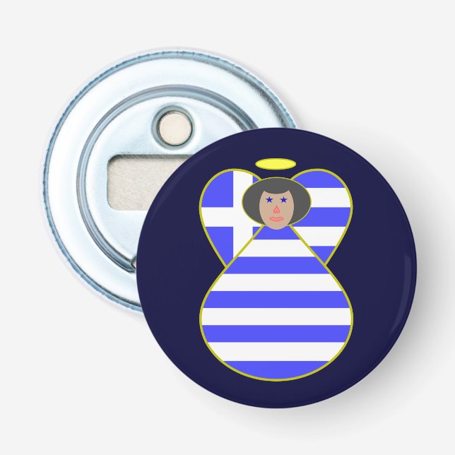 Grekisk flaggängel med svart hår flasköppnare (Framsidan)