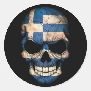 Grekisk flaggaskalle på svart runt klistermärke