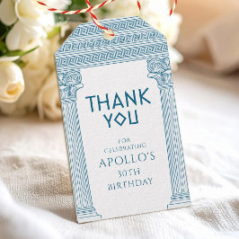 Grekisk födelsedagsfest med blåa kolonner Tack Presentetikett