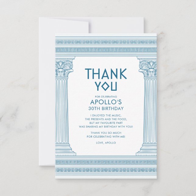 Grekisk Födelsedagsfest med blått tempel Tack Kort (Framsida)