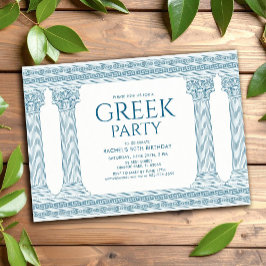 Grekisk födelsedagsfest med eleganta blå kolonner inbjudningar