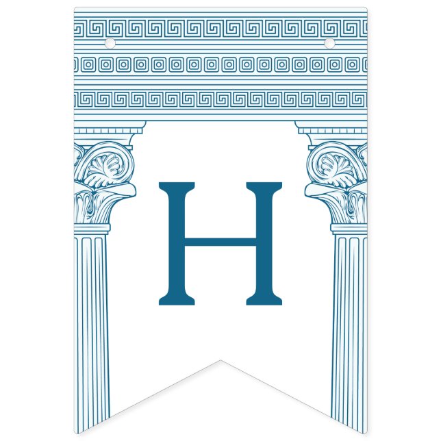 Grekisk födelsedagsfest med tempelpelare i blått vimplar (Andra flaggan)