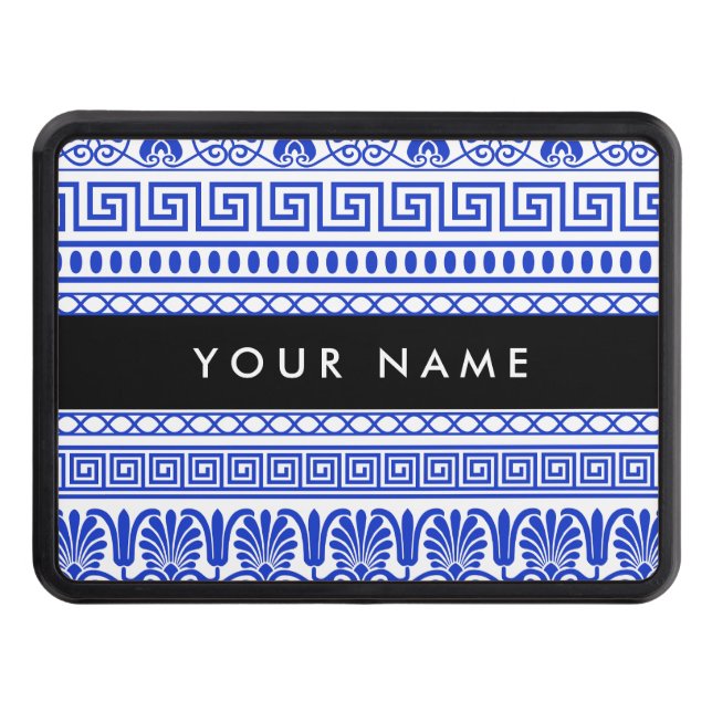 Grekisk Fret, Mixed Meander Nyckel, Blue, Ditt nam Dragkroksskydd (Framsidan)