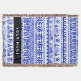 Grekisk Fret, Mixed Meander Nyckel, Blue, Ditt nam Filt