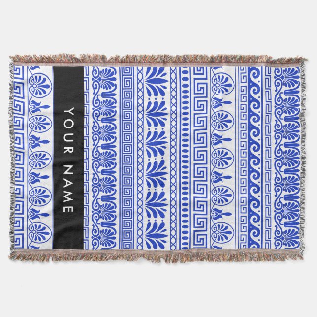 Grekisk Fret, Mixed Meander Nyckel, Blue, Ditt nam Filt (Framsidan)