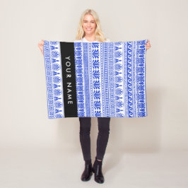 Grekisk Fret, Mixed Meander Nyckel, Blue, Ditt nam Fleecefilt