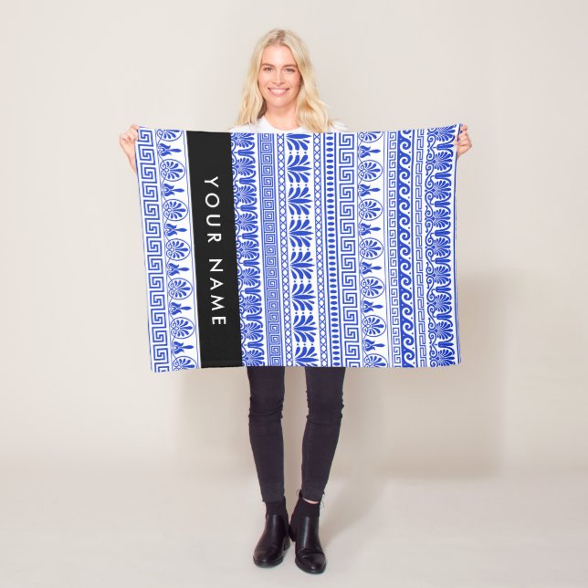 Grekisk Fret, Mixed Meander Nyckel, Blue, Ditt nam Fleecefilt (På plats)