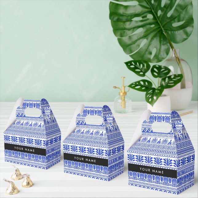 Grekisk Fret, Mixed Meander Nyckel, Blue, Ditt nam Presentaskar (Multipel)