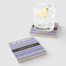 Grekisk Fret, Mixed Meander Nyckel, Blue, Ditt nam Stenunderlägg