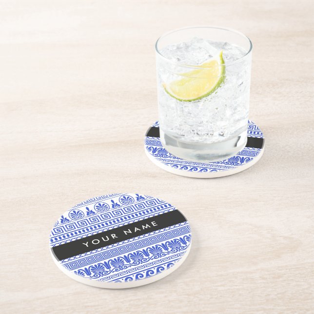 Grekisk Fret, Mixed Meander Nyckel, Blue, Ditt nam Underlägg (Sidan)