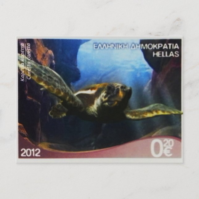 Grekisk frimärke Loggerhead Turtle  Vykort (Framsida)