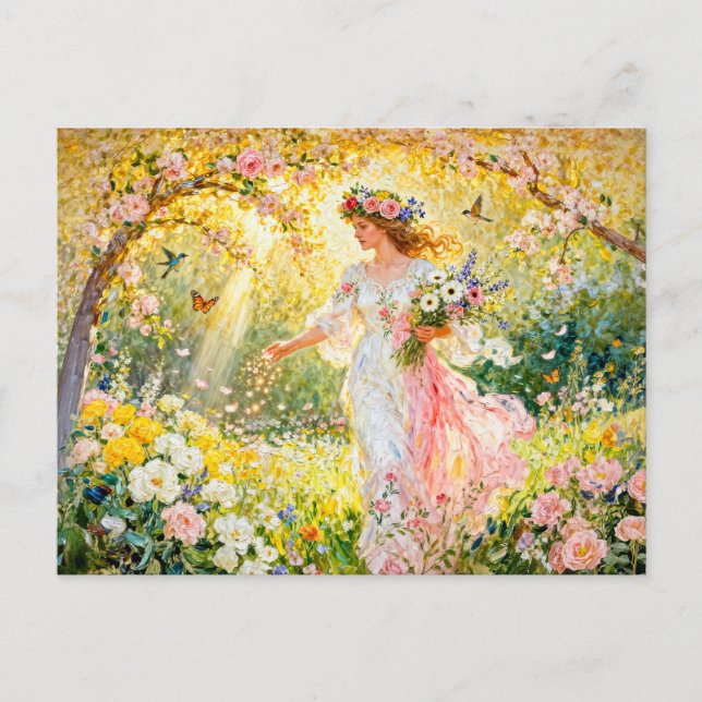 Grekisk gudinna Flores i trädgården Vykort (Framsida)