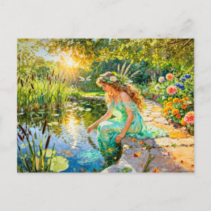 Grekisk gudinna Naiade trädgårdsdamm Vykort