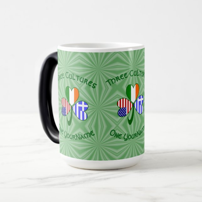 Grekisk irländsk amerikansk Flaggor Shamrock Perso Magisk Mugg (Framsida vänster)