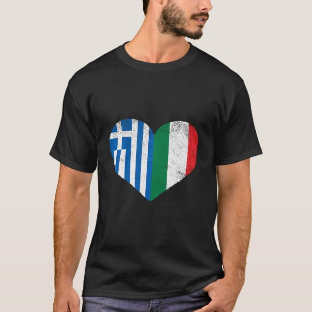 Grekisk italiensk Flagga Heart Halitalienska halva T Shirt (Framsida)