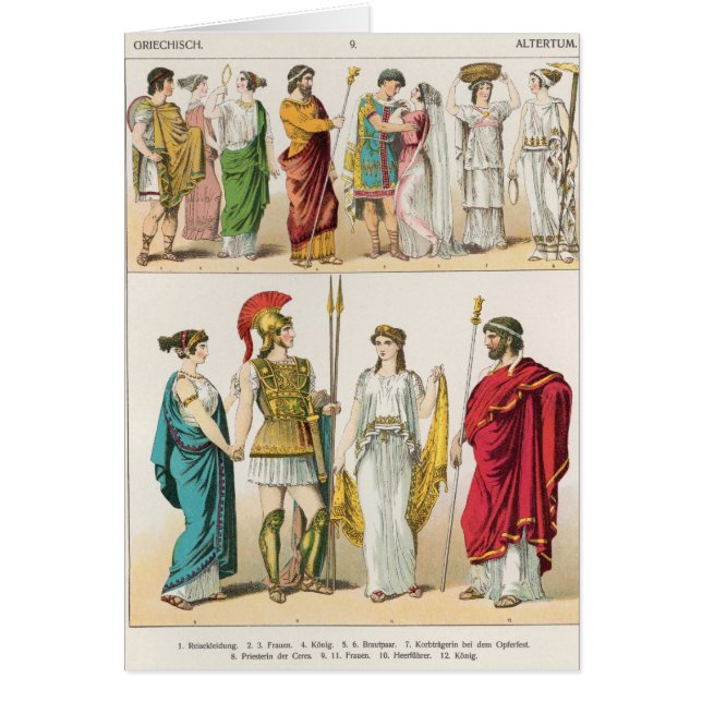 Grekisk klänning, från 'Trachten der Voelker, 1864 Hälsningskort (Framsidan)