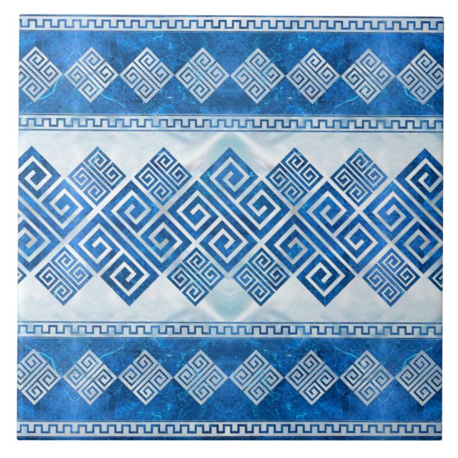 Grekisk Meander - Grekisk Nyckel Blue gemstone och Kakelplatta (Framsidan)