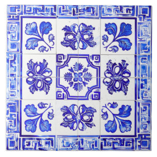 Grekisk mosaik: Cobalt and White Kakelplatta