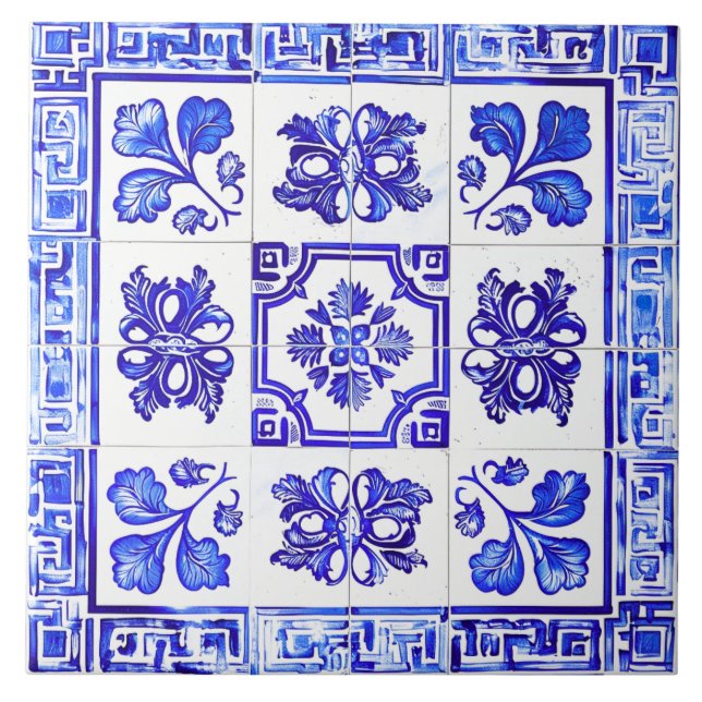 Grekisk mosaik: Cobalt and White Kakelplatta (Framsidan)
