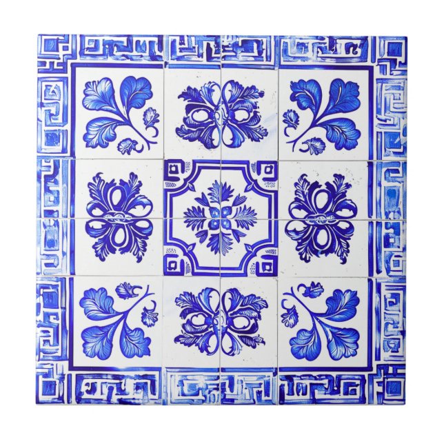 Grekisk mosaik: Cobalt and White Kakelplatta (Framsidan)