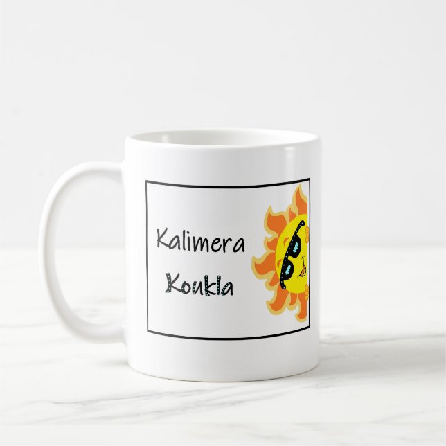Grekisk mugg med texten "Kalimera Koukla" (Vänster)