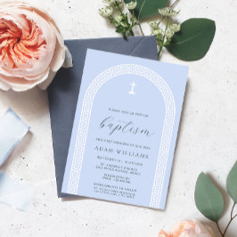 Grekisk Nyckel-arch-blå baptism Inbjudningar