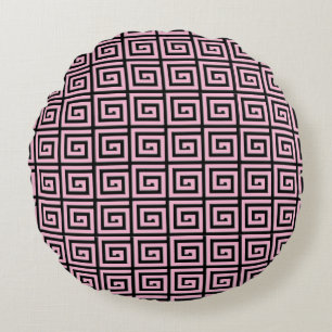 Grekisk nyckel-design - rosa och svart rund kudde