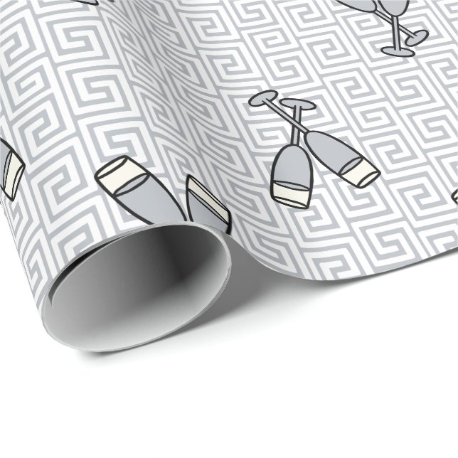 Grekisk nyckel firande skål - Silver & Vit Presentpapper (Rullad Hörn)