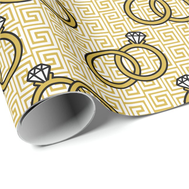 Grekisk nyckel förlovningsring - Guld & Vit Presentpapper (Rullad Hörn)