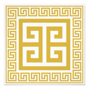 Grekisk Nyckel Mönster Golden Design Fototryck