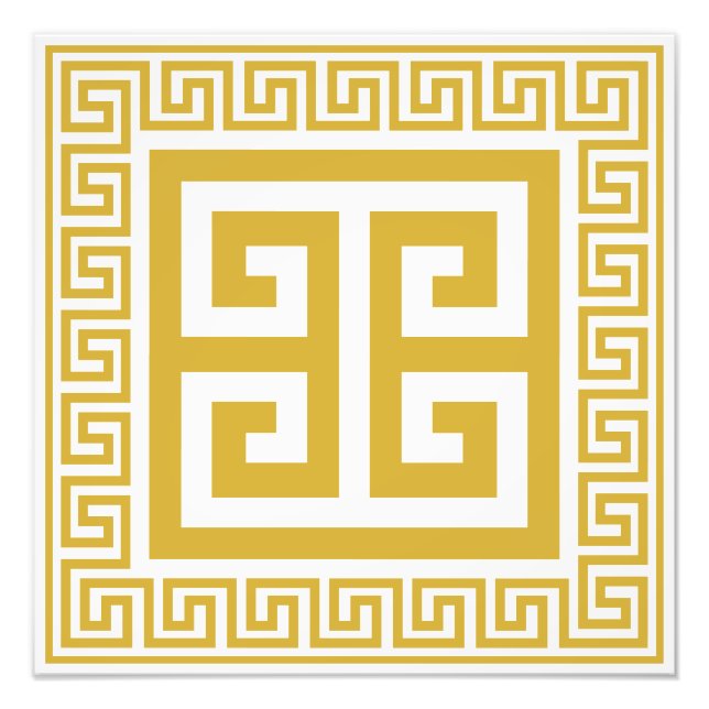 Grekisk Nyckel Mönster Golden Design Fototryck (Framsidan)