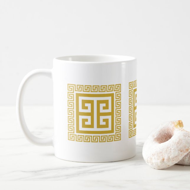 Grekisk Nyckel Mönster Golden Design Kaffemugg (Med munk)