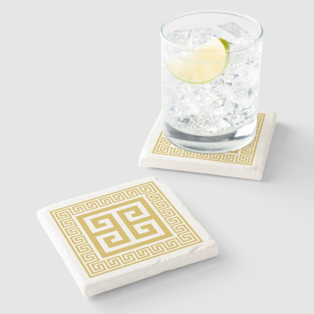 Grekisk Nyckel Mönster Golden Design Stenunderlägg (Sidan)