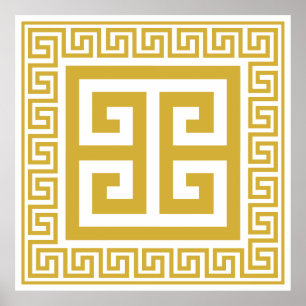 Grekisk nyckel Mönster Guld Design Poster