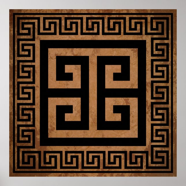 Grekisk nyckel Mönster Svart Design Poster (Framsidan)