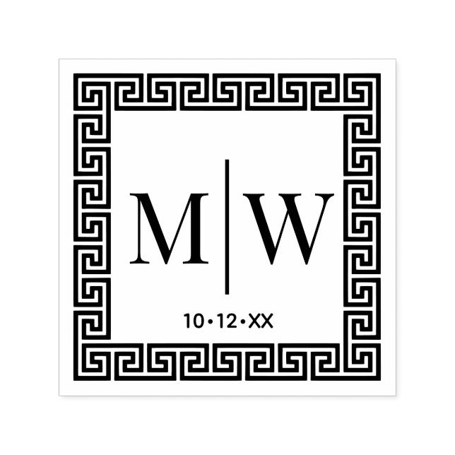 Grekisk nyckel Ram #2 Två Initial Bröllopsmonogram Självfärgande Stämpel (Design)