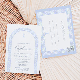 Grekisk nyckel vit blå dop inbjudan vykort