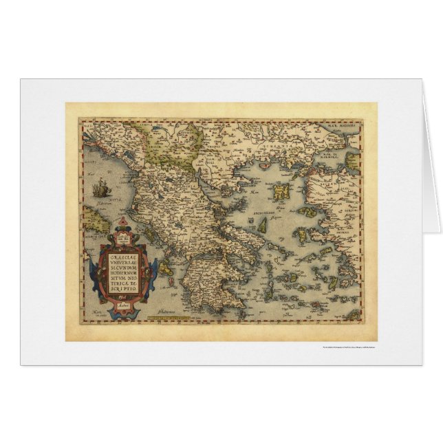 Grekisk ökarta Ortelius 1570 Hälsningskort (Framsidan Horizontal)