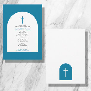 Grekisk ortodox Christening Baptism Boy Blue Arch Inbjudningar