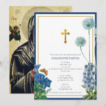 Grekisk ortodox Christening Baptism Boy Blue Blomm