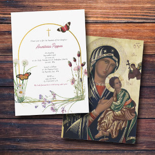 Grekisk ortodox Christening Baptism Girl Wildblomm Inbjudningar