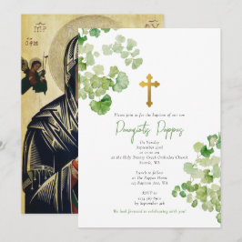 Grekisk ortodox Christening Baptism Greenery Inbjudningar